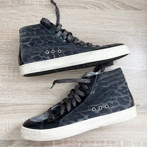 P448 Skate Glam Hi-Top Womens Sneaker Black Leopard Glitter Size 39